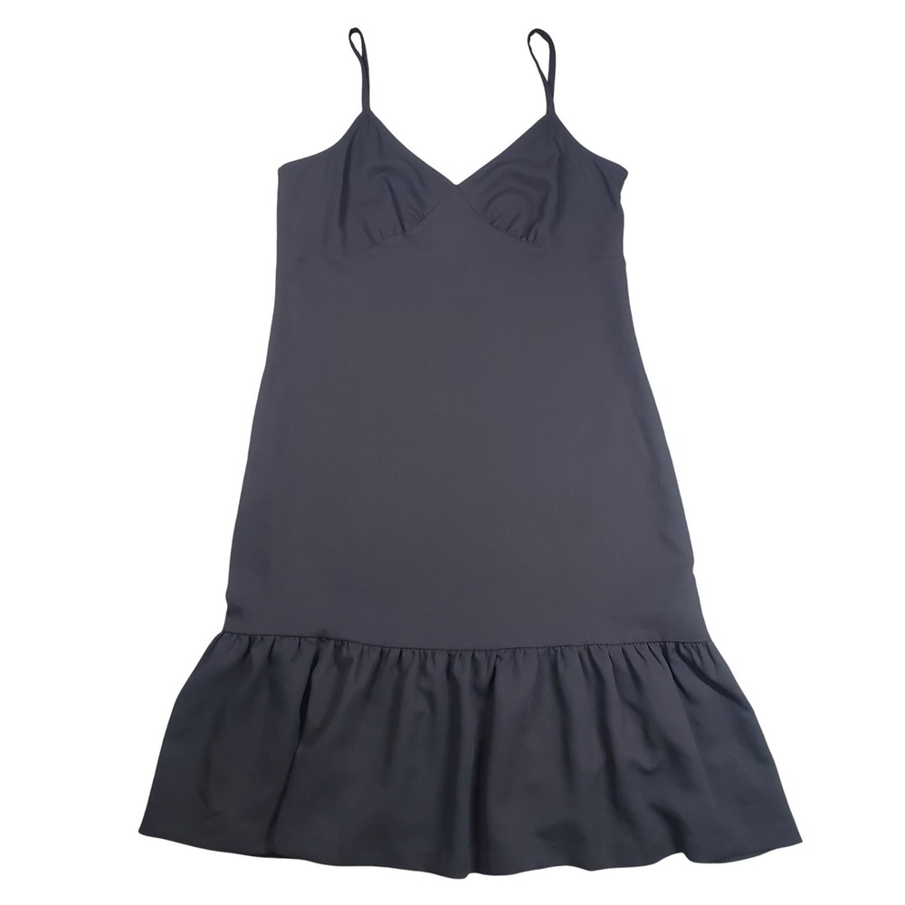 Michael‎ Kors Babydoll V-Neck Slip Dress Womens L Sheath Black Ruffle Whimsigoth